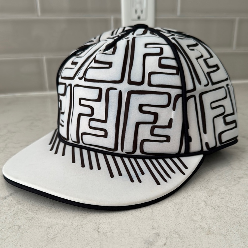 Fendi White and Black Logo Cap